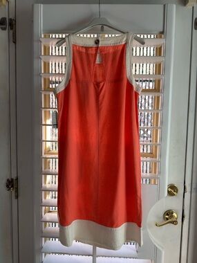 NEW WITH TAGSleeveless 100% linen Shift Dress - Coral with Cream Trim